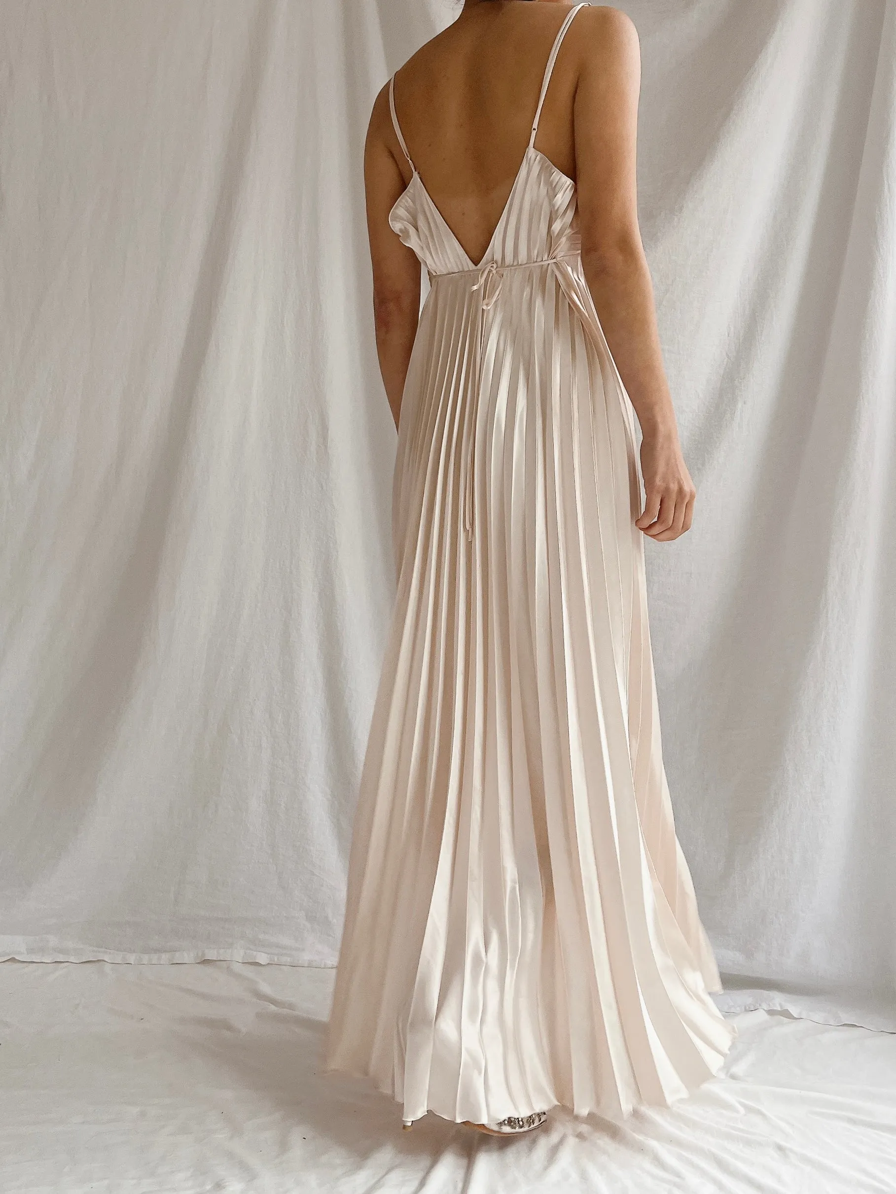 Vintage Almond Pink Pleated Dress - M