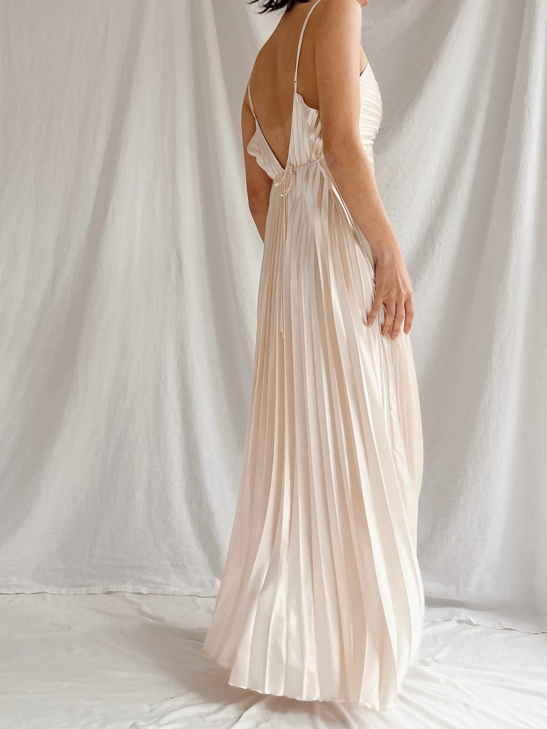 Vintage Almond Pink Pleated Dress - M