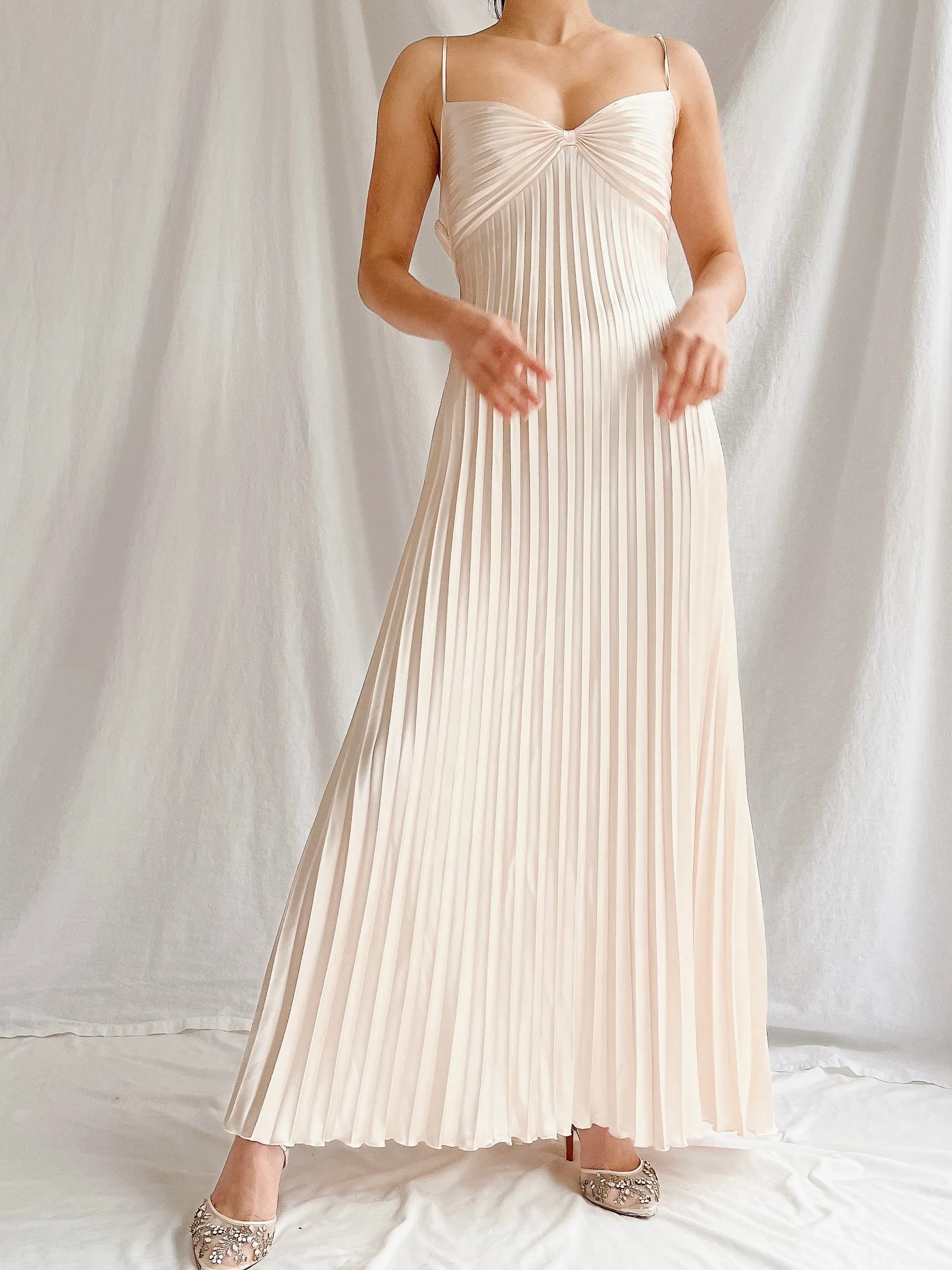 Vintage Almond Pink Pleated Dress - M