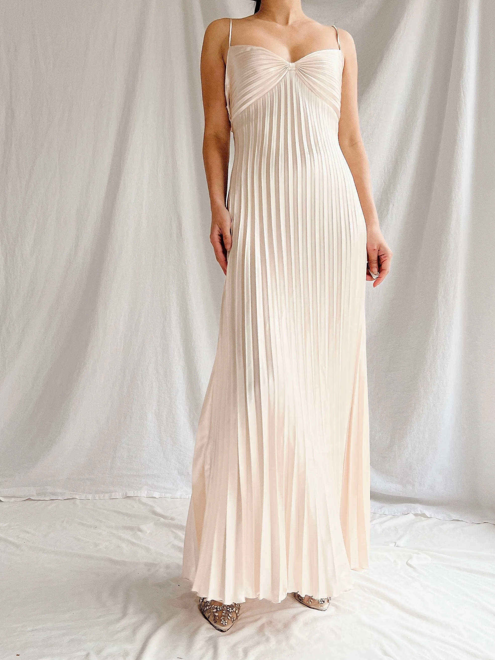Vintage Almond Pink Pleated Dress - M