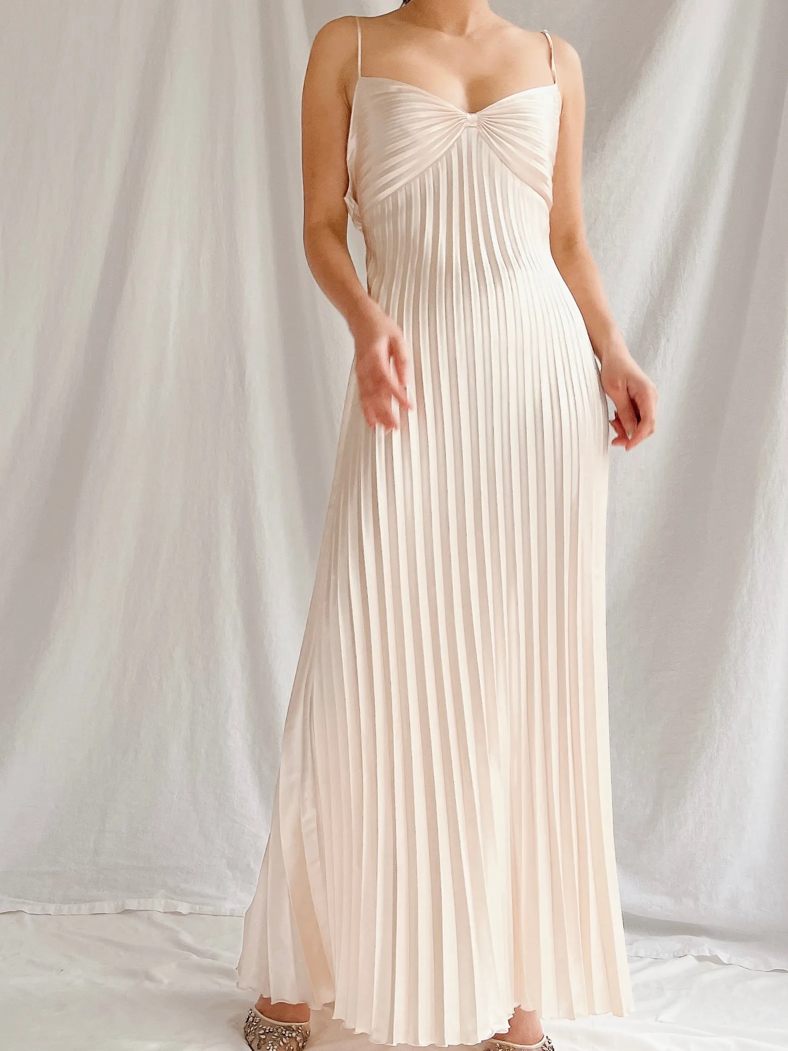 Vintage Almond Pink Pleated Dress - M
