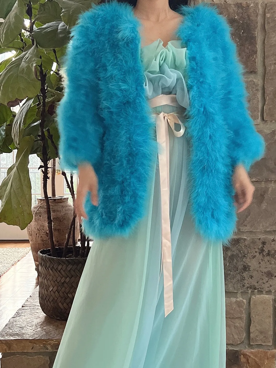 Vintage Aqua Feather Jacket - S