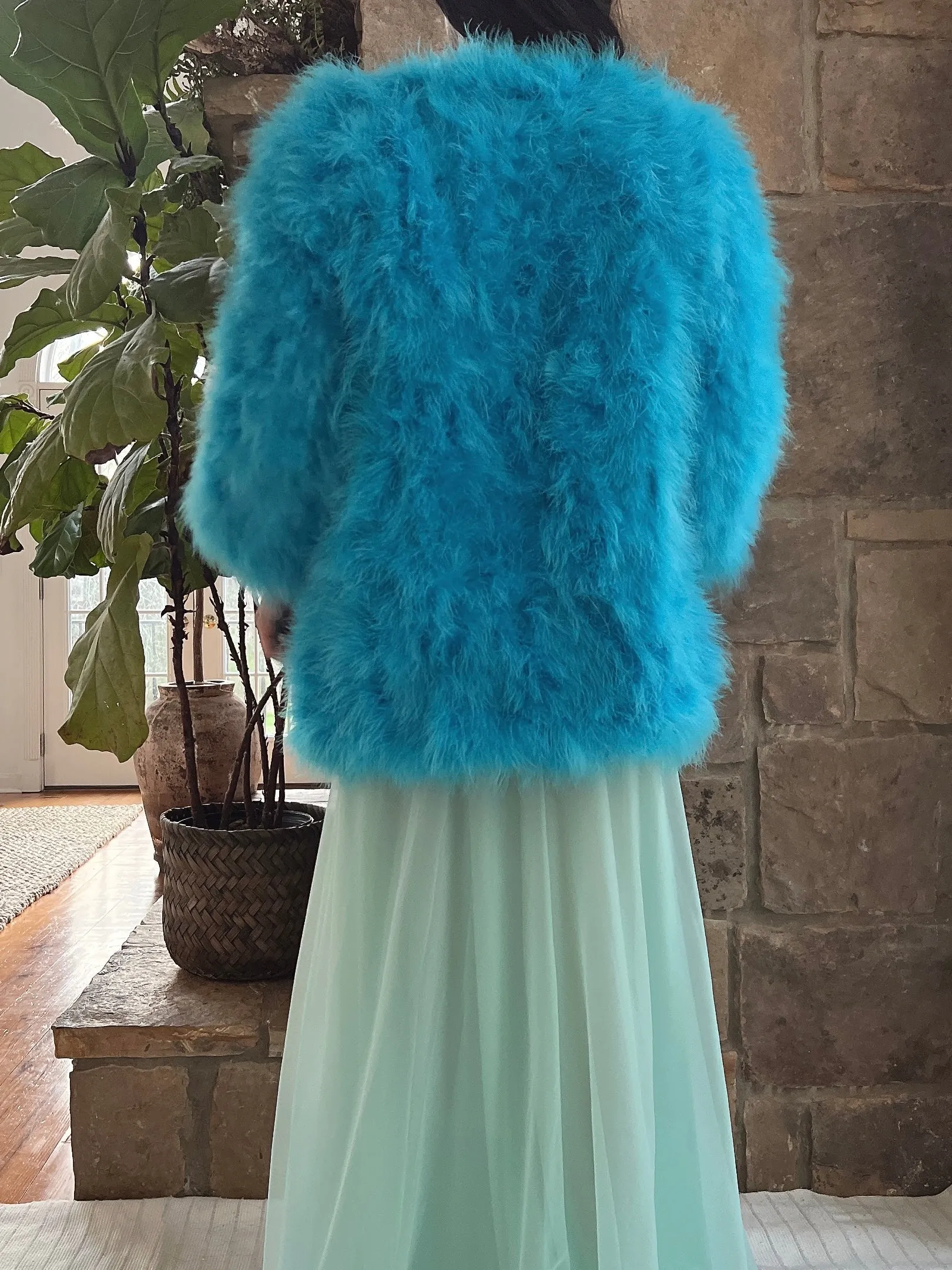 Vintage Aqua Feather Jacket - S