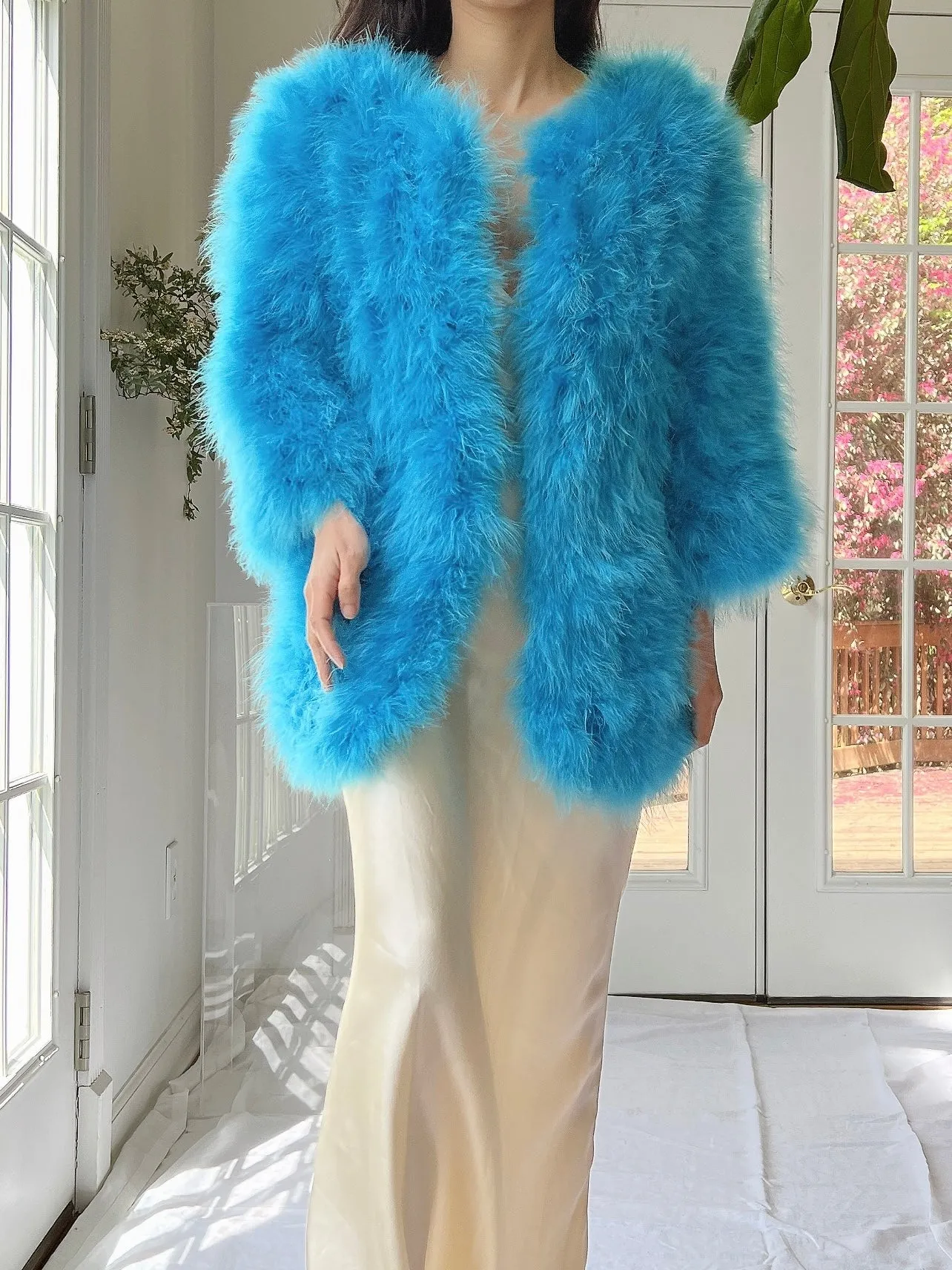 Vintage Aqua Feather Jacket - S