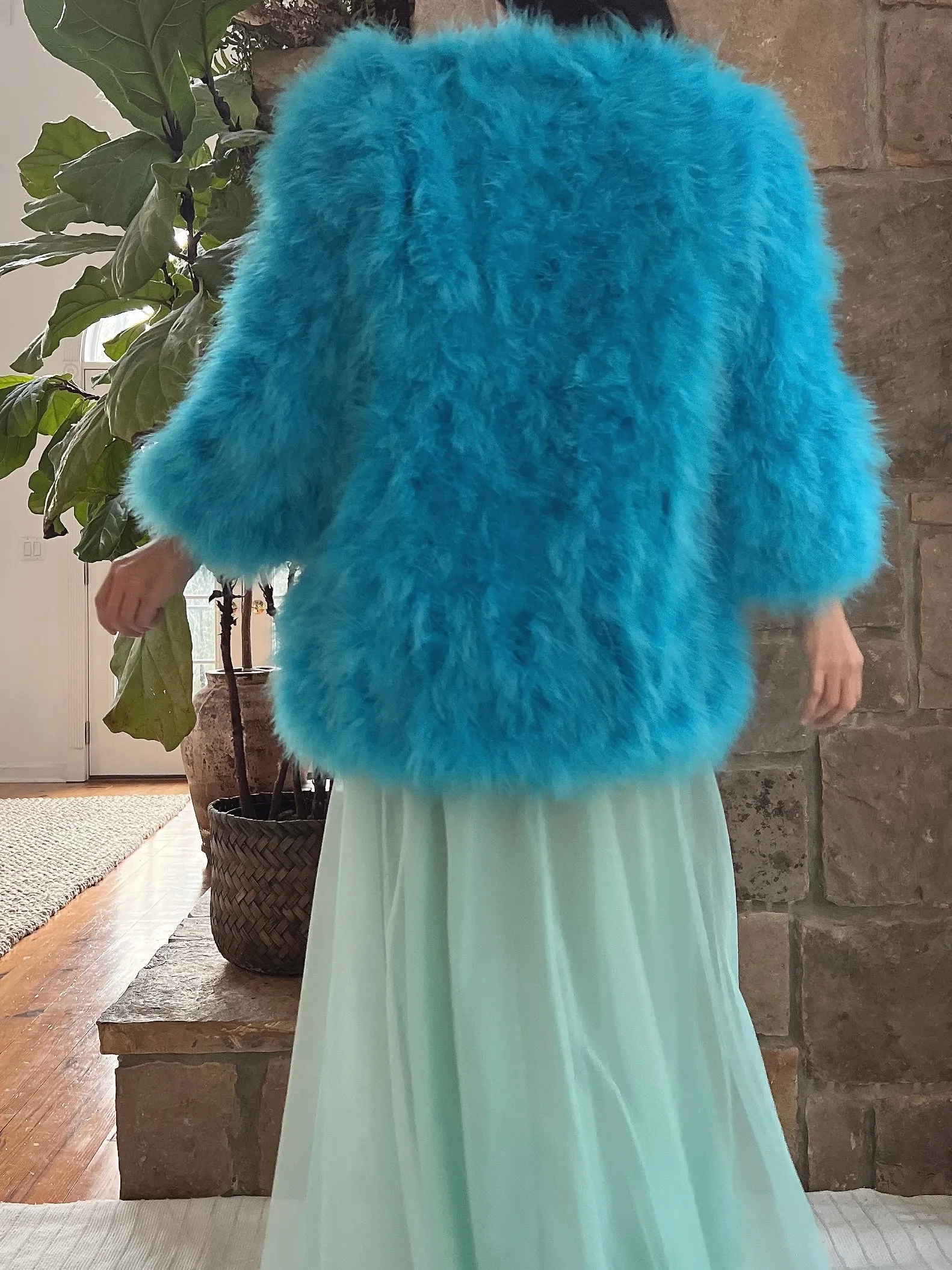 Vintage Aqua Feather Jacket - S