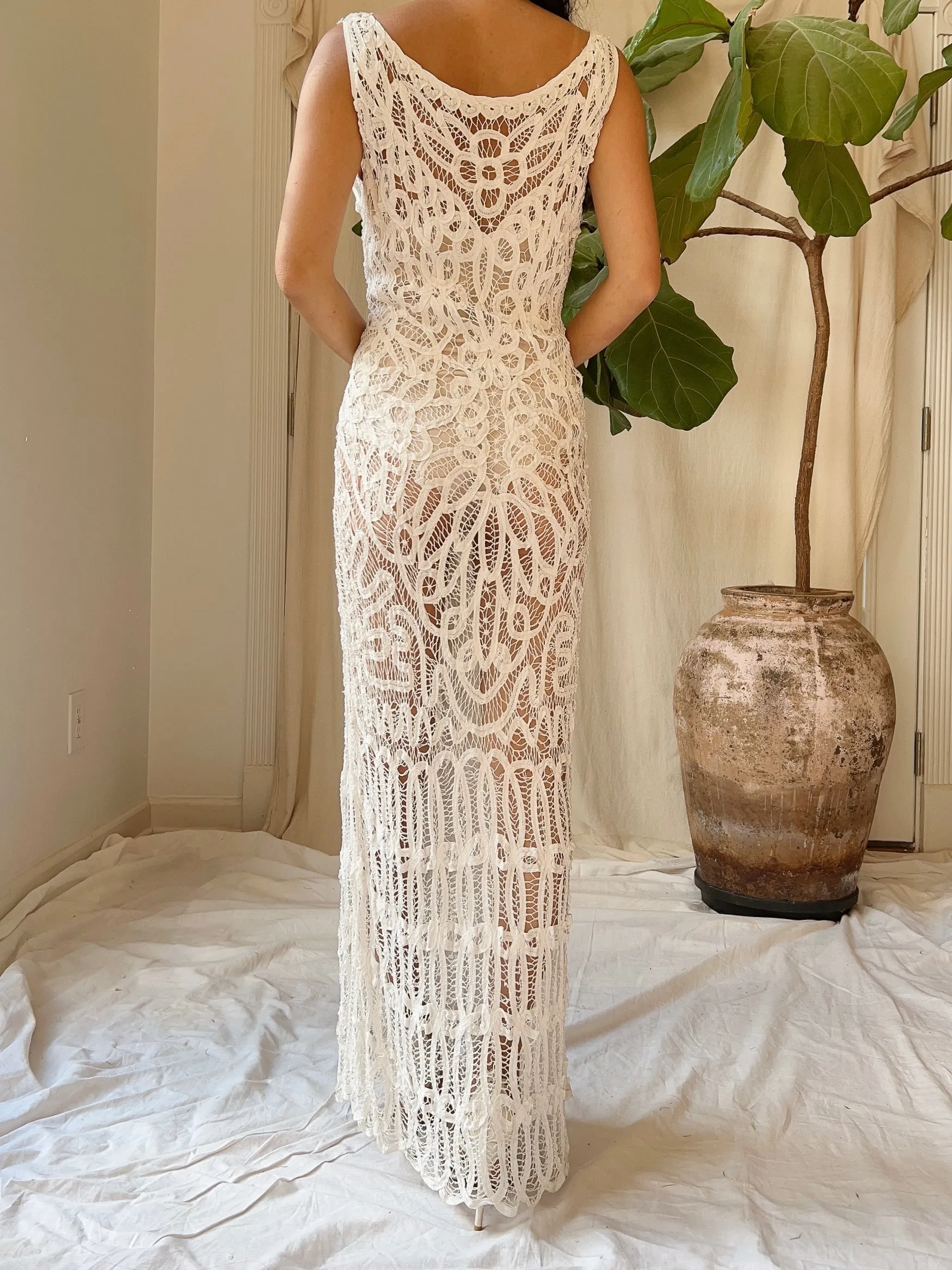 Vintage Battenburg Crochet Lace Dress - S/M