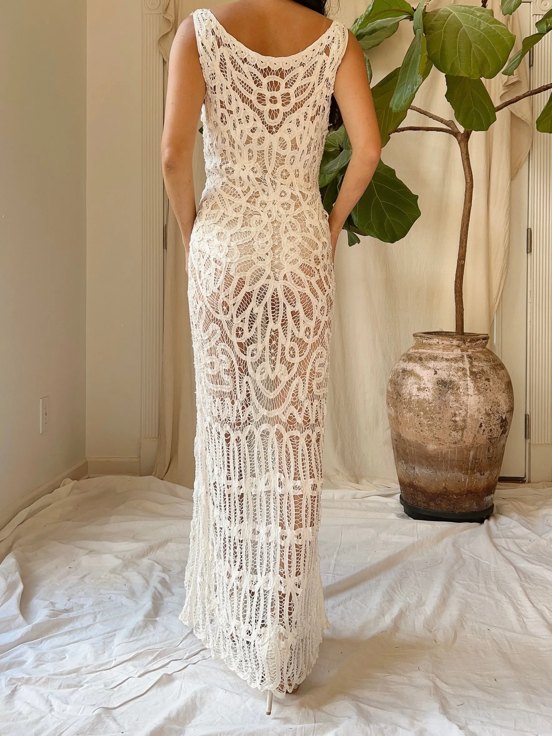 Vintage Battenburg Crochet Lace Dress - S/M