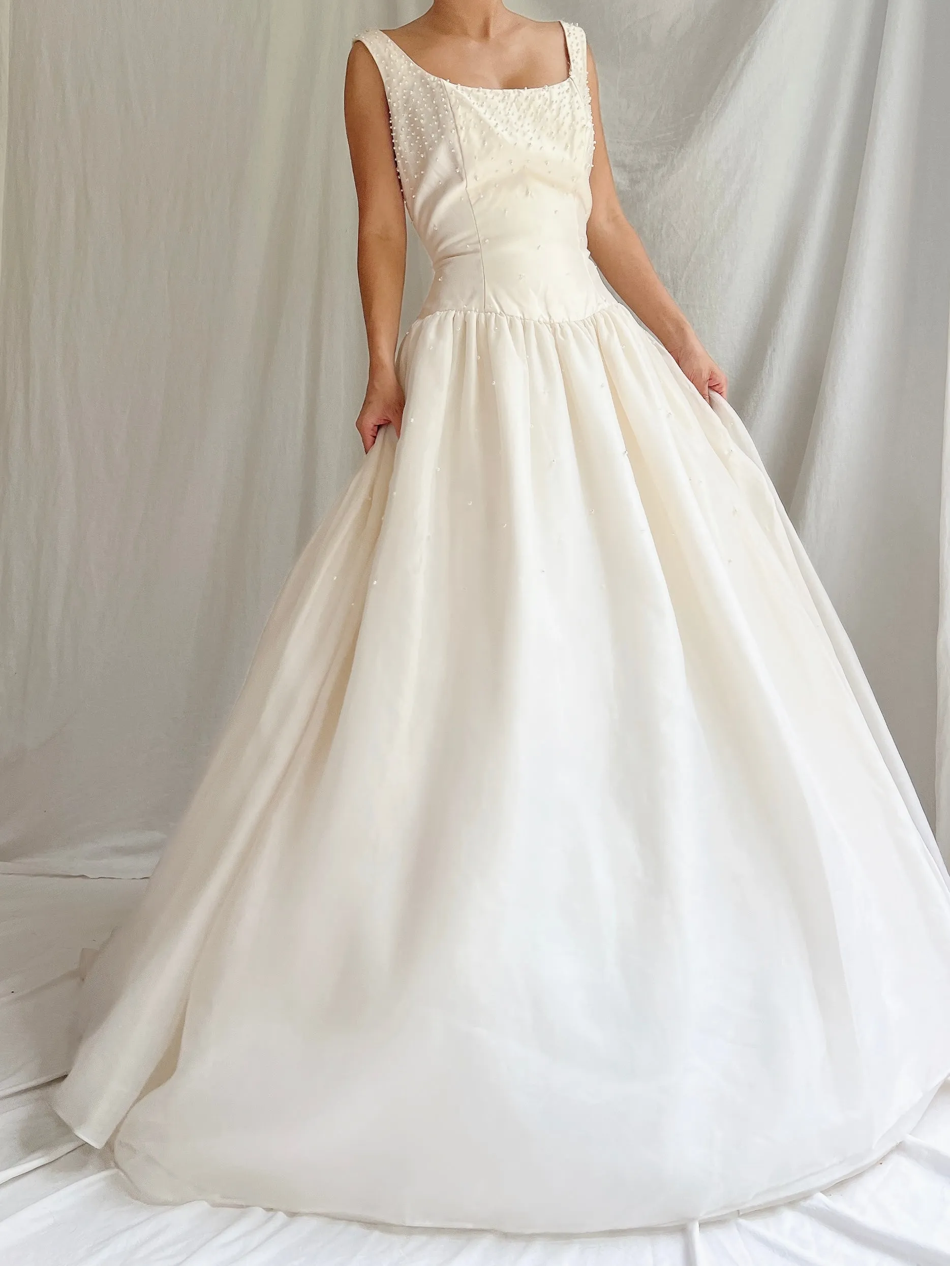 Vintage Bianchi Silk Organza Pearl Embelished Gown - S/6