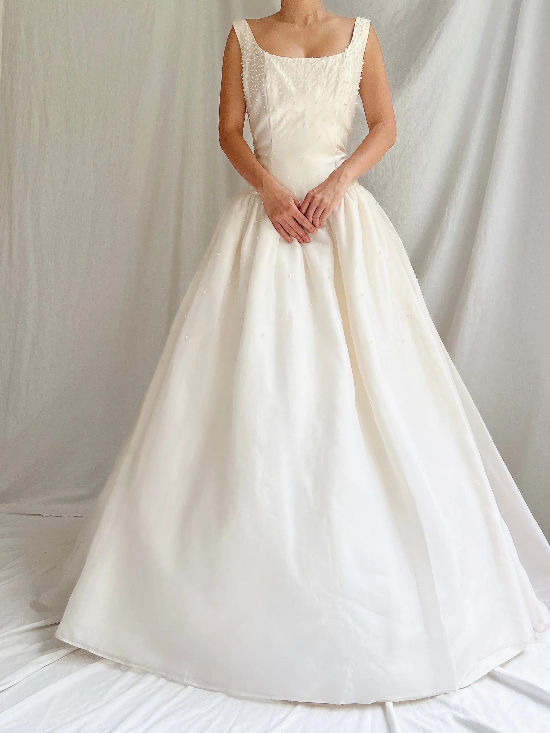 Vintage Bianchi Silk Organza Pearl Embelished Gown - S/6