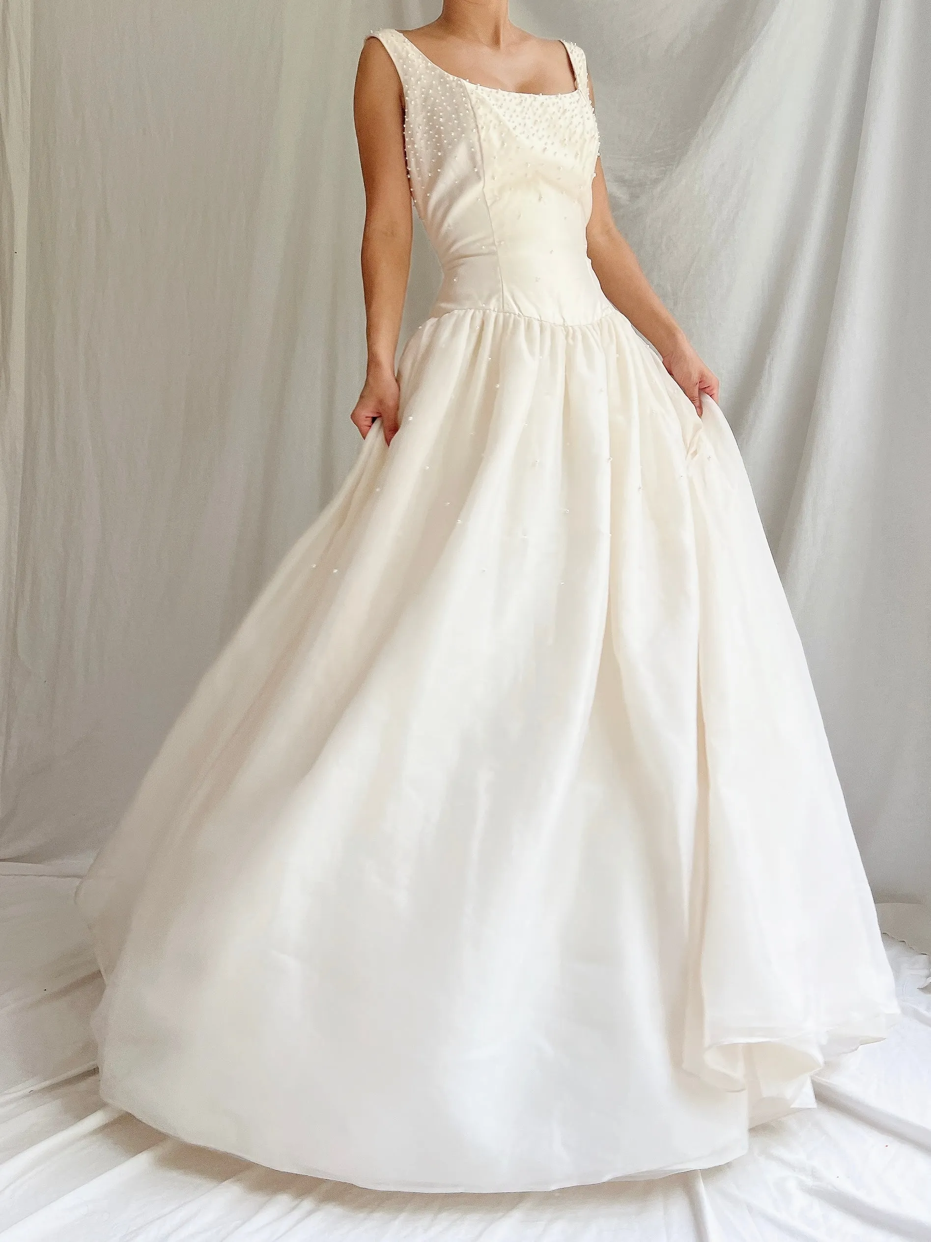 Vintage Bianchi Silk Organza Pearl Embelished Gown - S/6