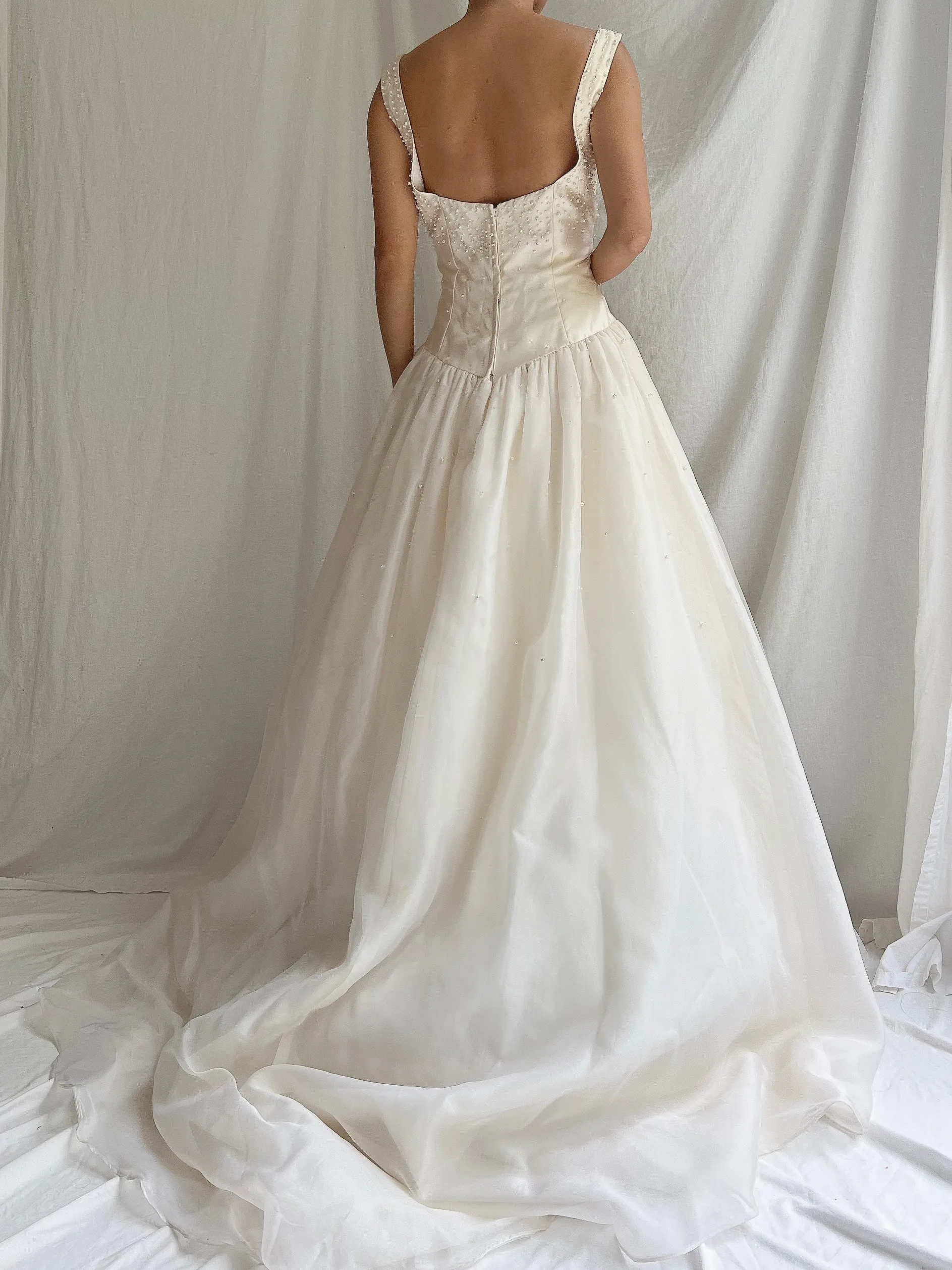 Vintage Bianchi Silk Organza Pearl Embelished Gown - S/6
