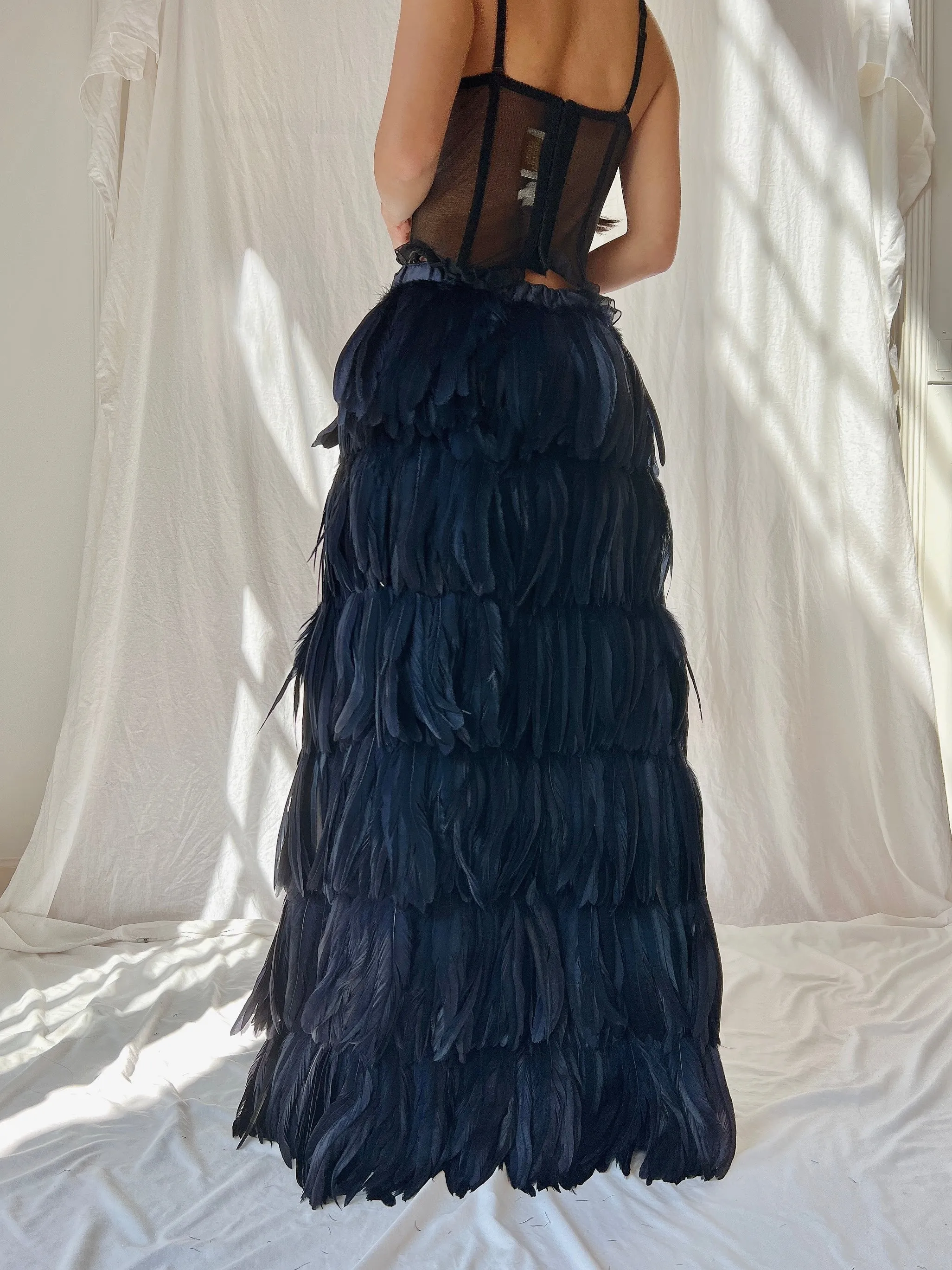 Vintage Black Feather Skirt - S-M