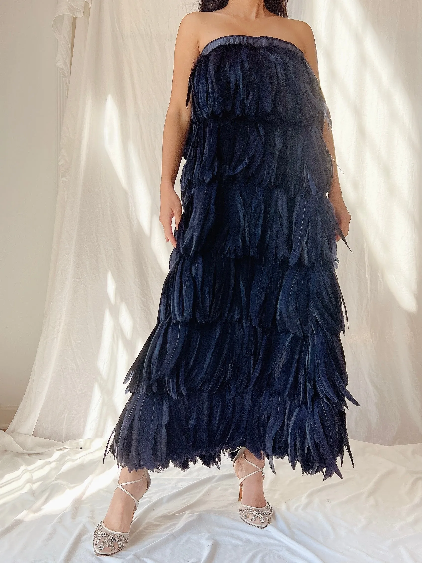 Vintage Black Feather Skirt - S-M