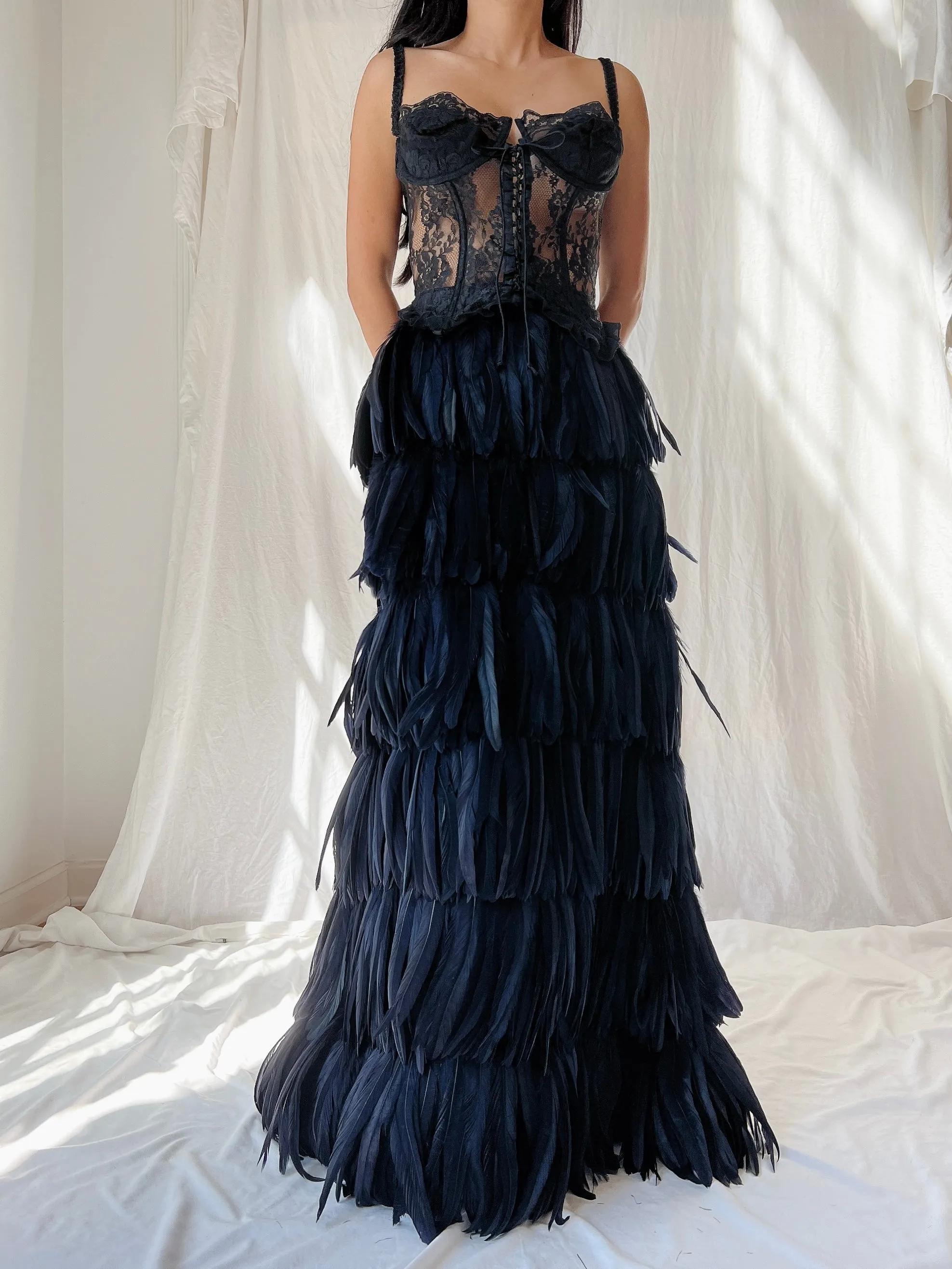 Vintage Black Feather Skirt - S-M