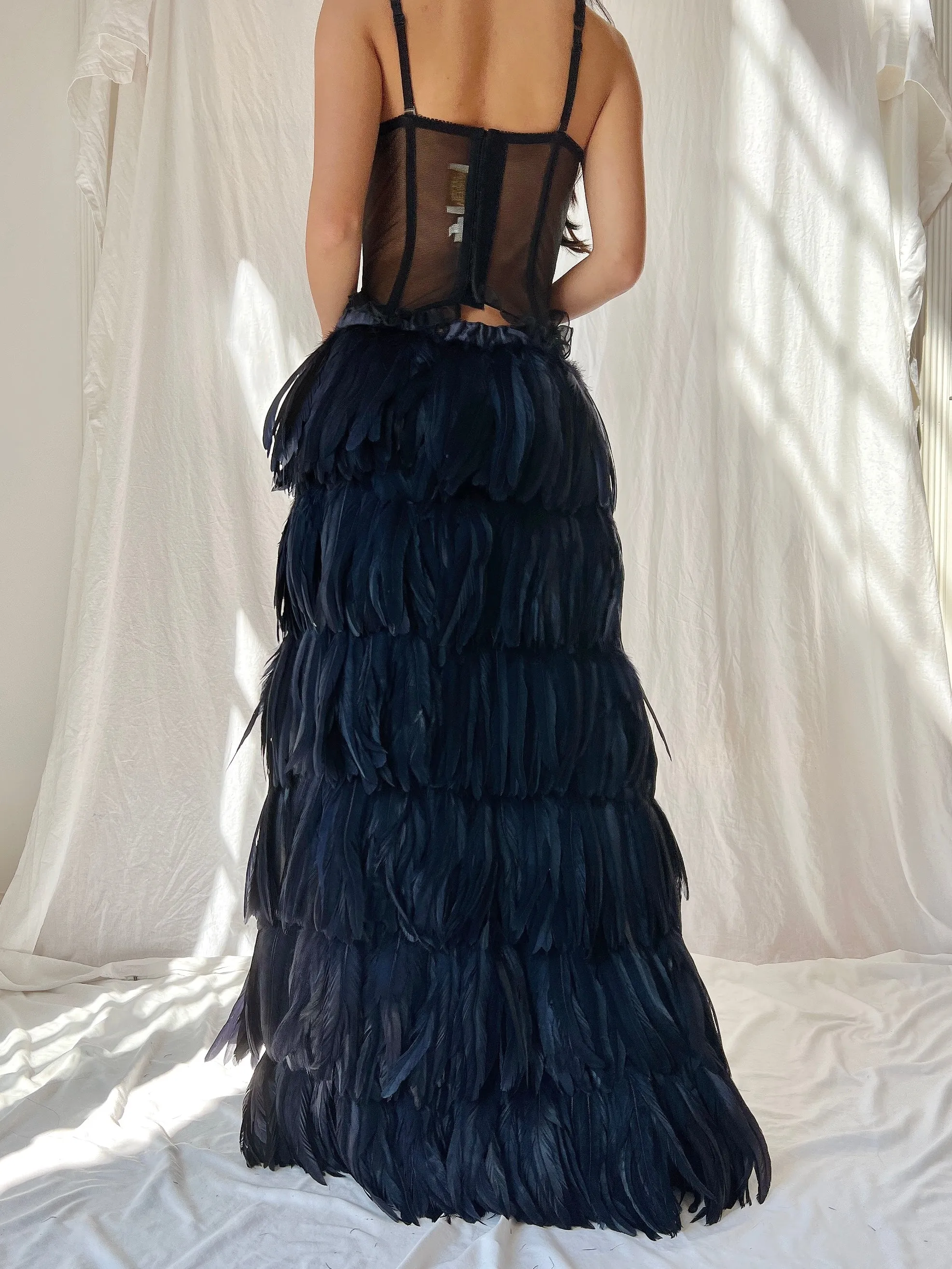 Vintage Black Feather Skirt - S-M