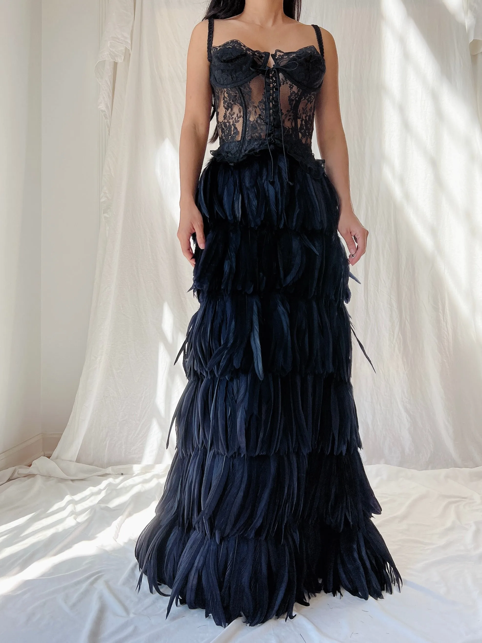 Vintage Black Feather Skirt - S-M