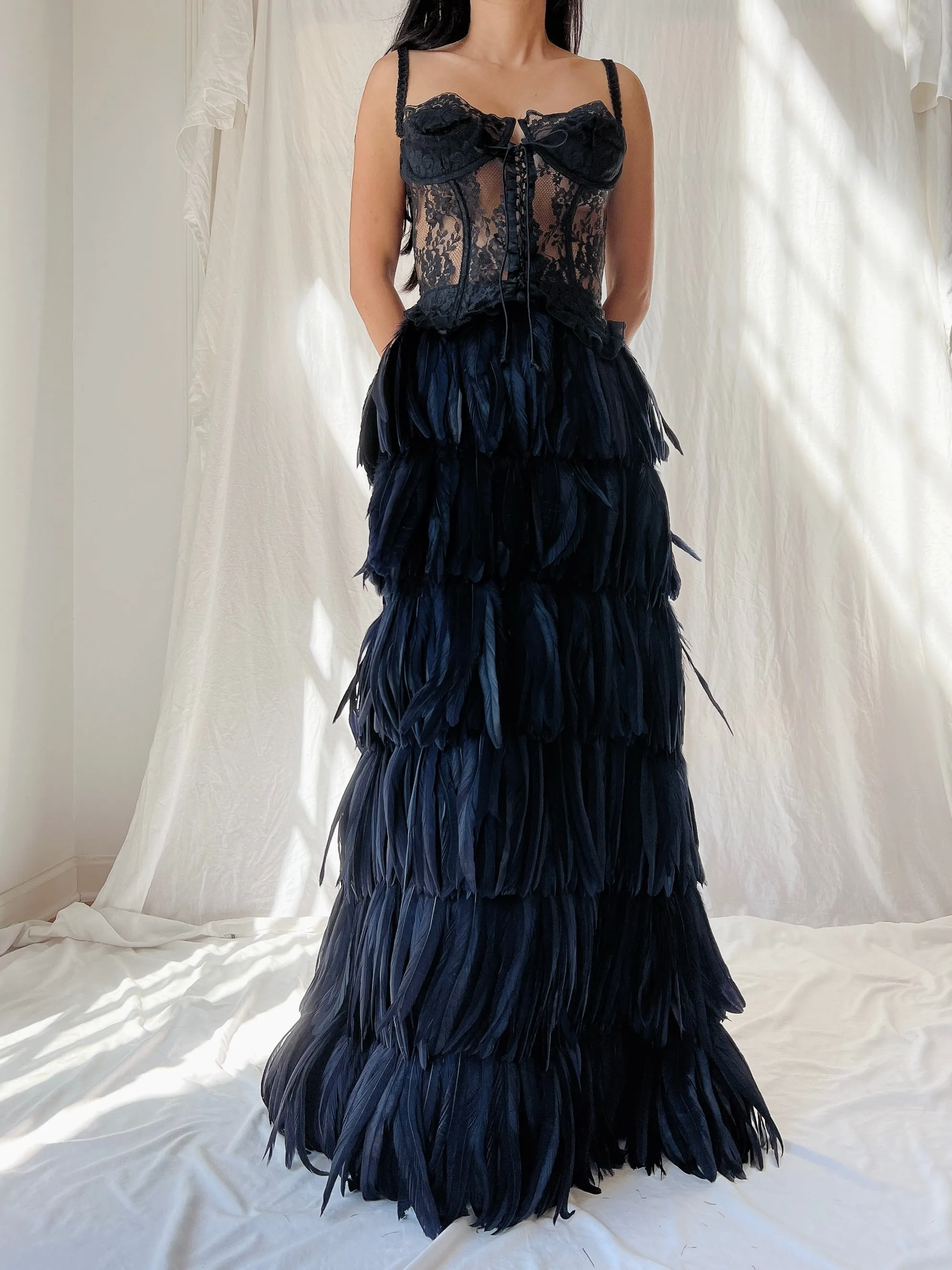 Vintage Black Feather Skirt - S-M