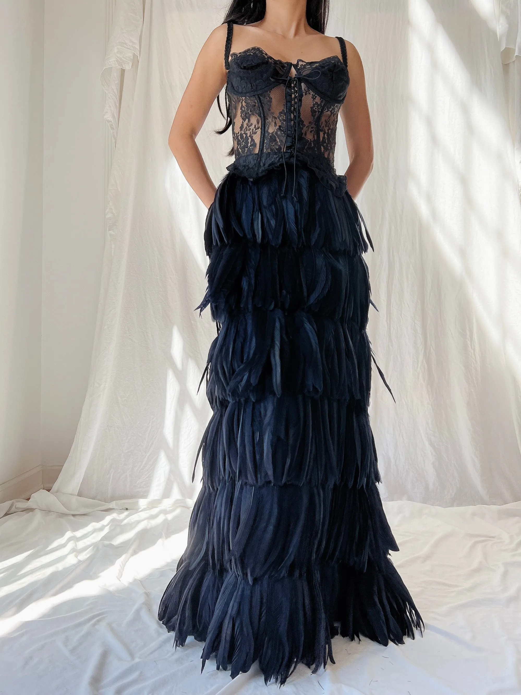 Vintage Black Feather Skirt - S-M