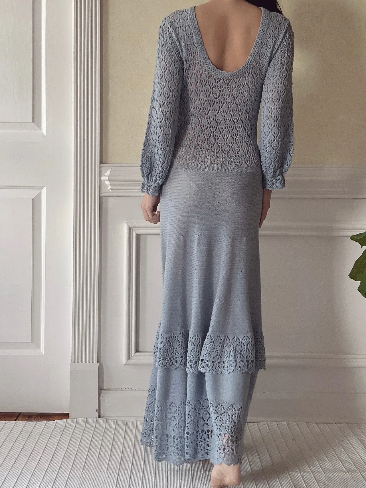 Vintage Blue Crochet Dress - S/M