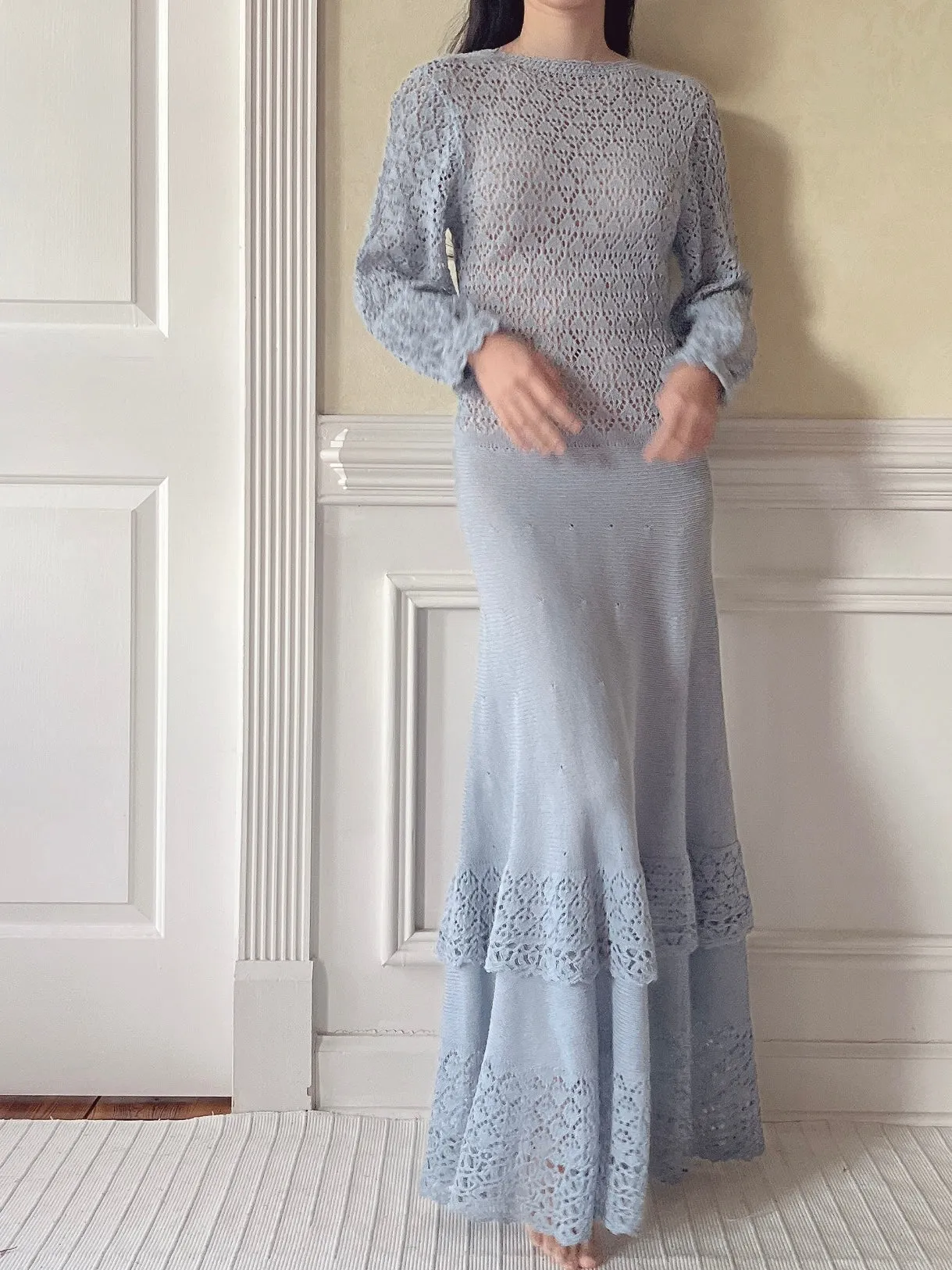 Vintage Blue Crochet Dress - S/M