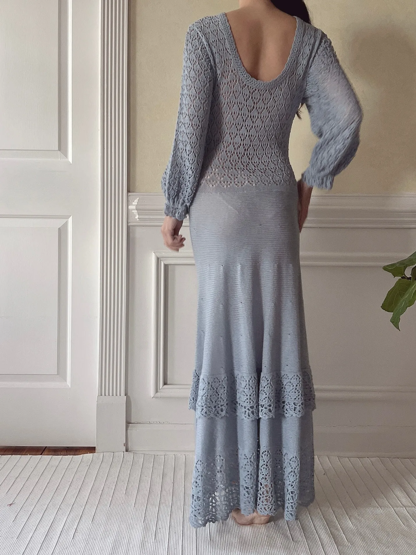 Vintage Blue Crochet Dress - S/M