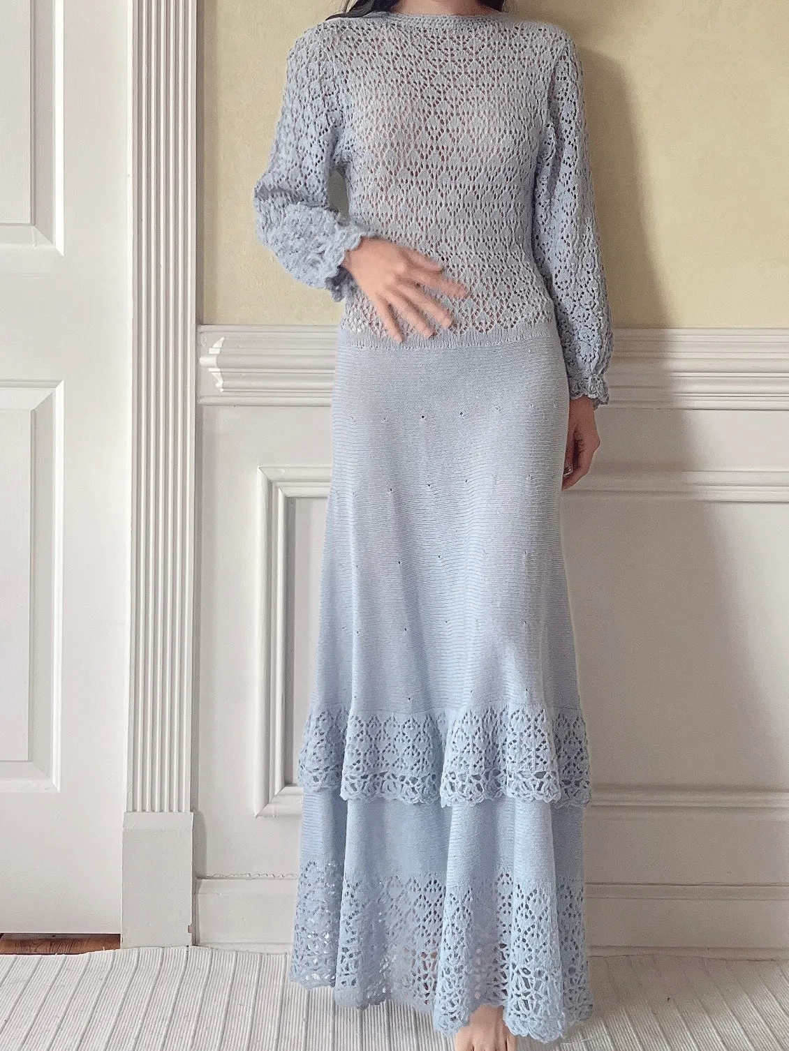 Vintage Blue Crochet Dress - S/M