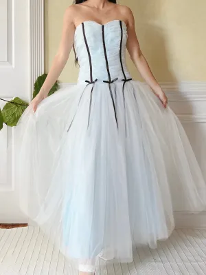 Vintage Blue Tulle Ruche Dress - XS/S
