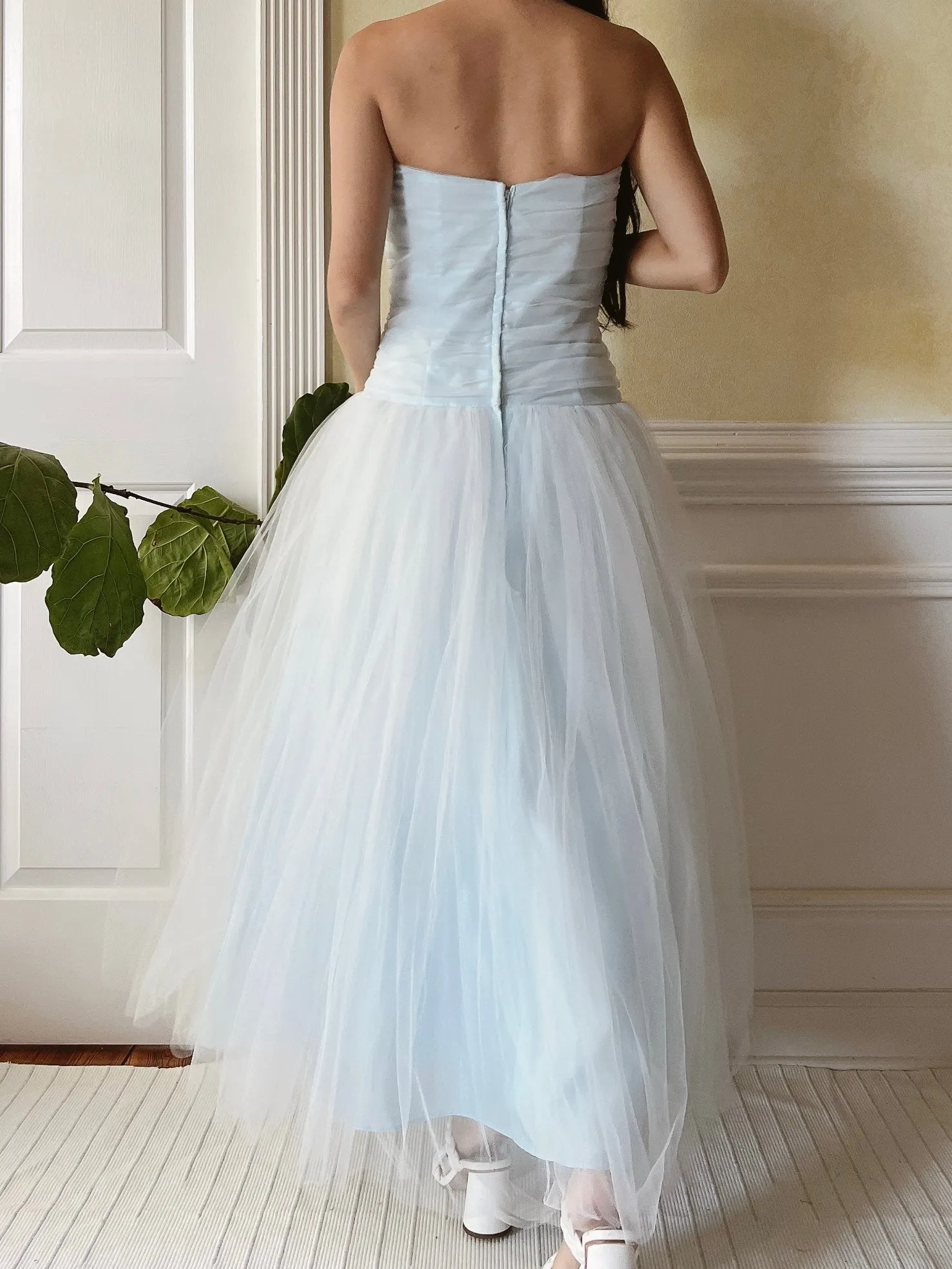 Vintage Blue Tulle Ruche Dress - XS/S