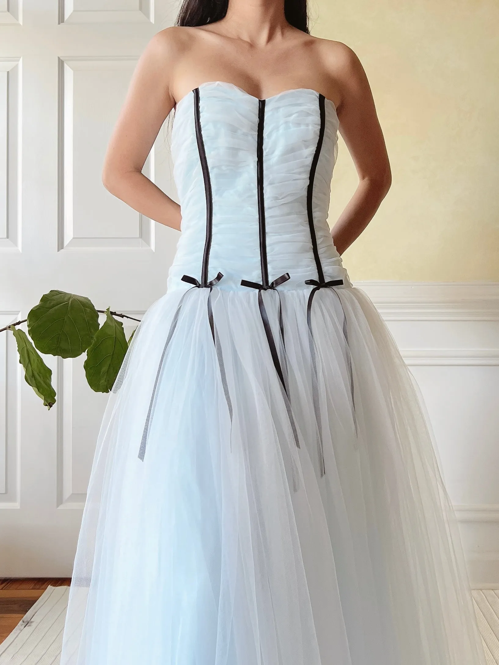 Vintage Blue Tulle Ruche Dress - XS/S