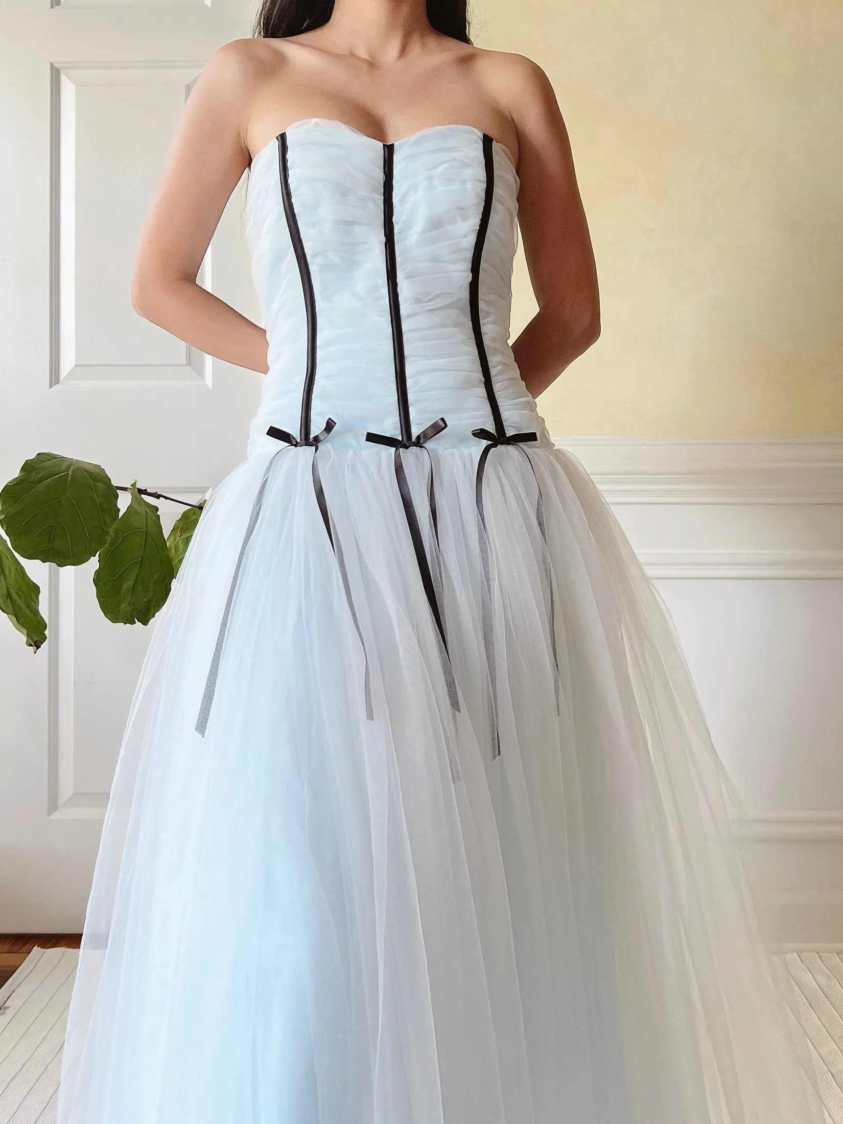 Vintage Blue Tulle Ruche Dress - XS/S