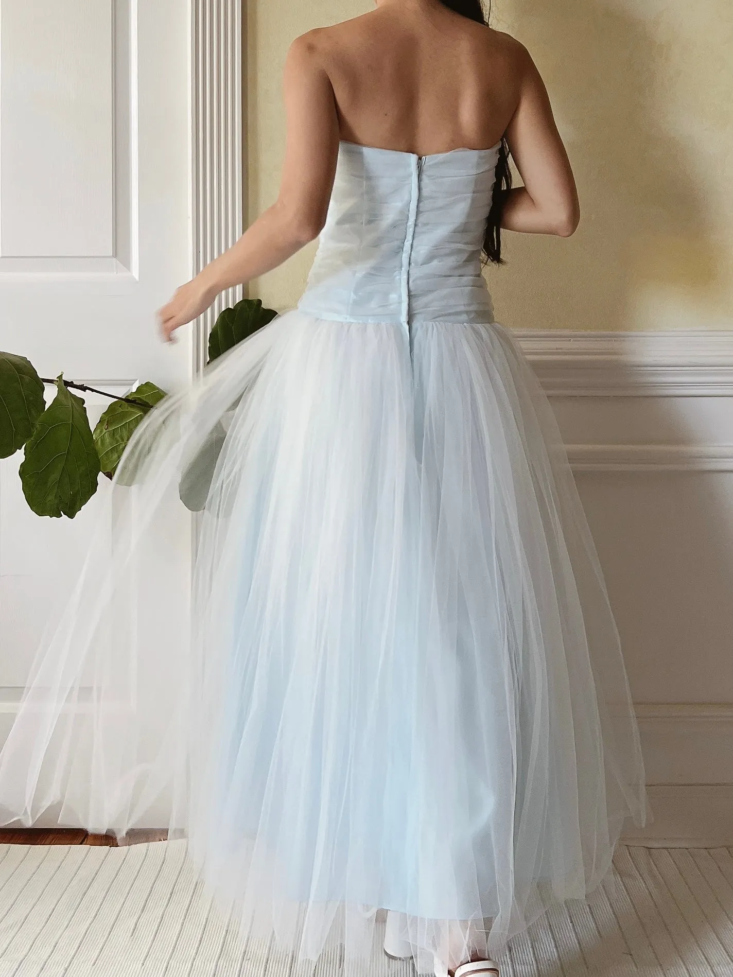 Vintage Blue Tulle Ruche Dress - XS/S