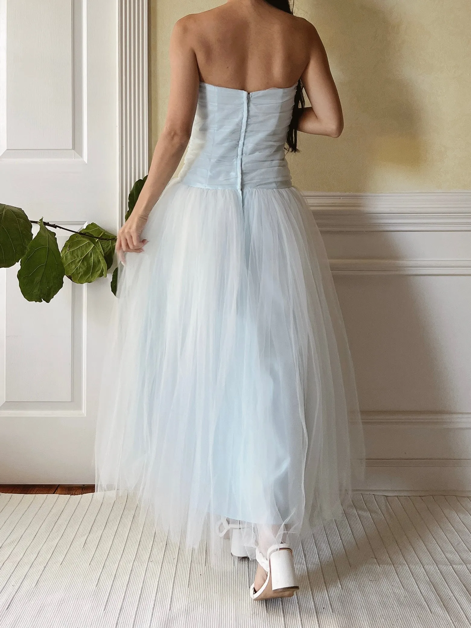 Vintage Blue Tulle Ruche Dress - XS/S