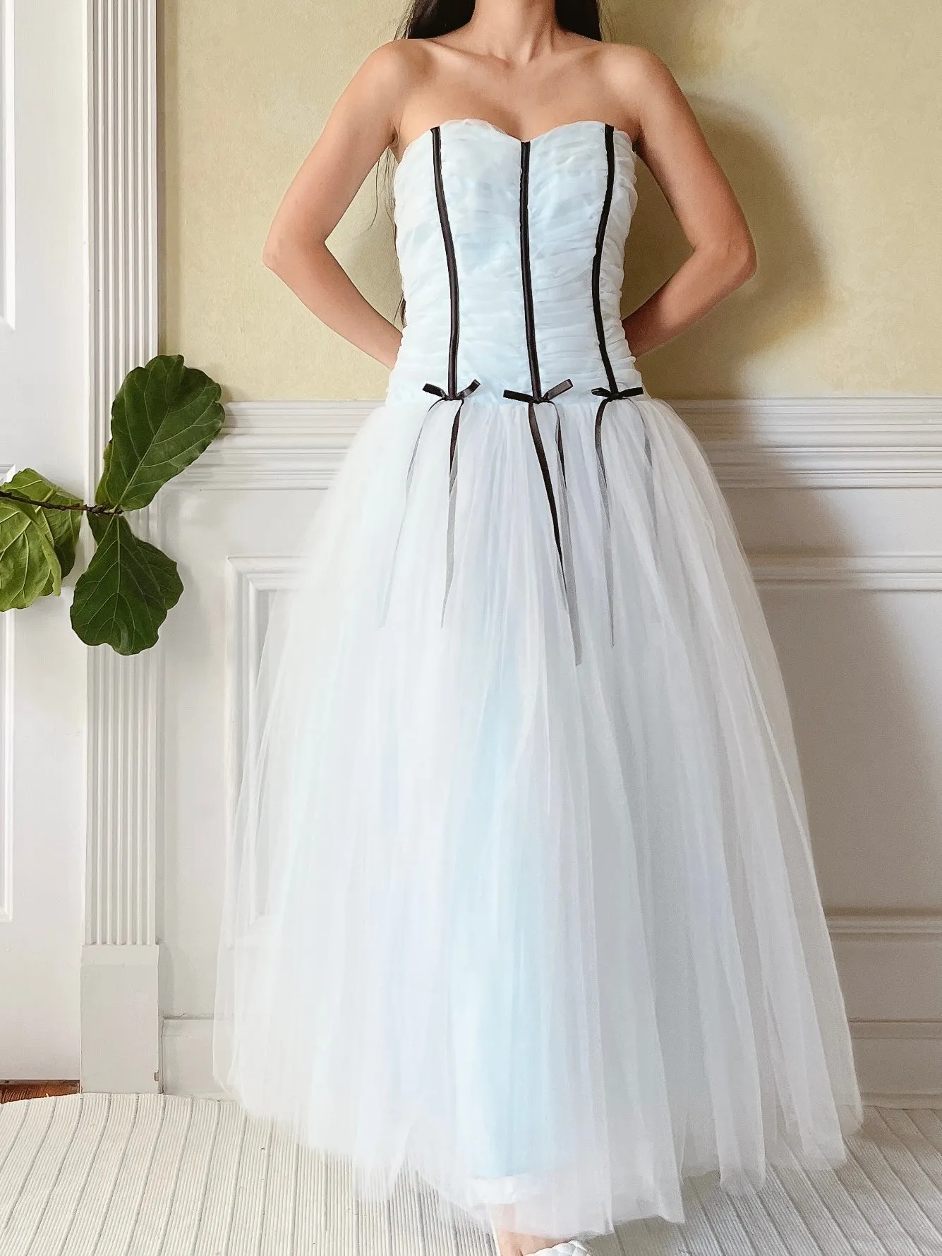 Vintage Blue Tulle Ruche Dress - XS/S