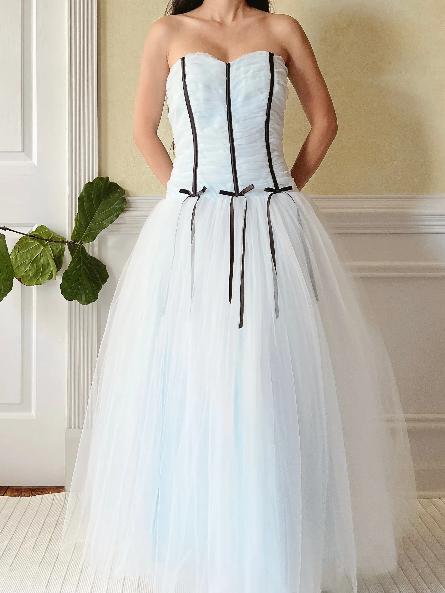 Vintage Blue Tulle Ruche Dress - XS/S