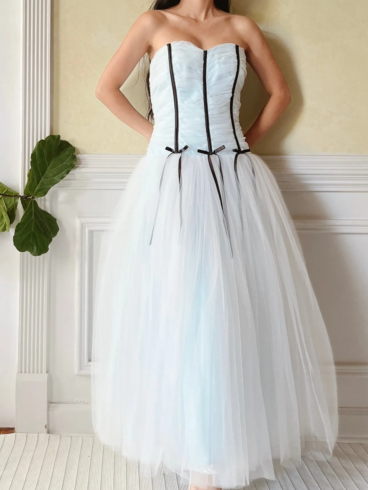 Vintage Blue Tulle Ruche Dress - XS/S