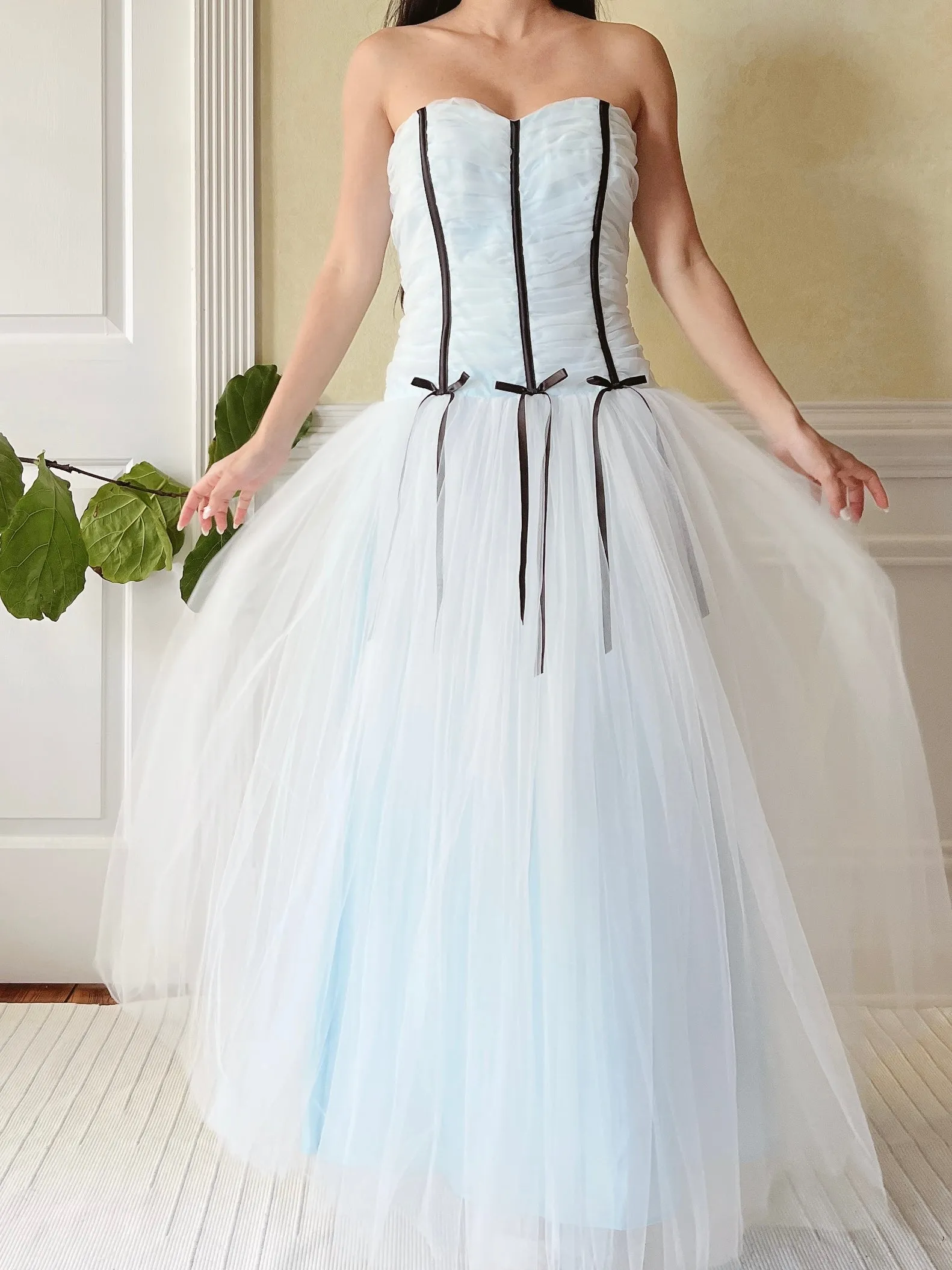Vintage Blue Tulle Ruche Dress - XS/S