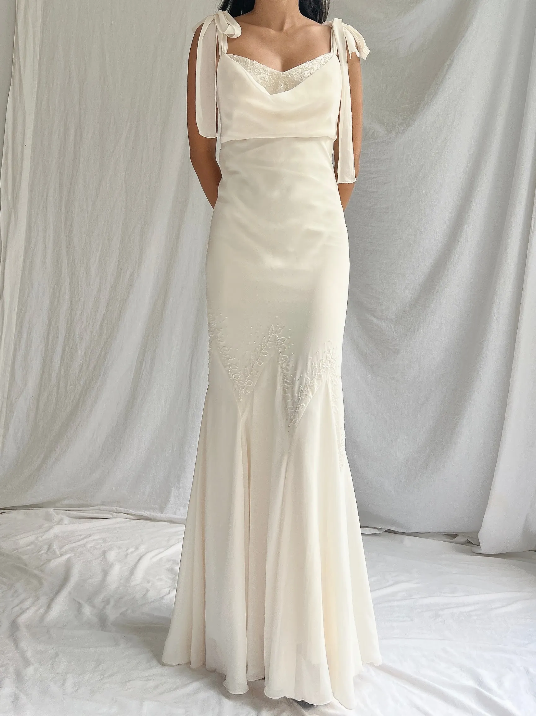 Vintage Chiffon Bias Cut Gown - M