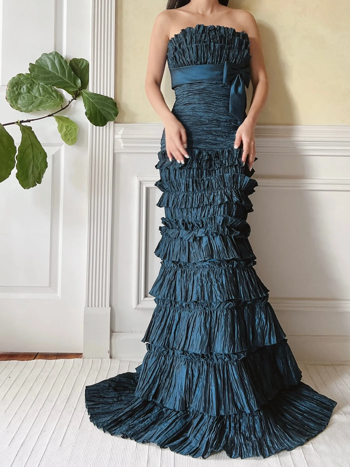 Vintage Dusty Blue Ruffle Dress - M