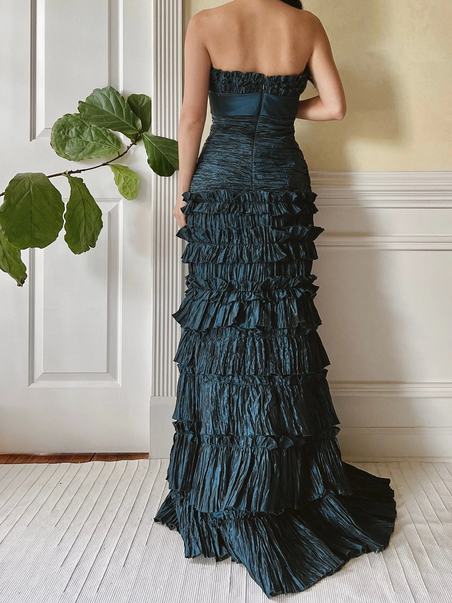 Vintage Dusty Blue Ruffle Dress - M