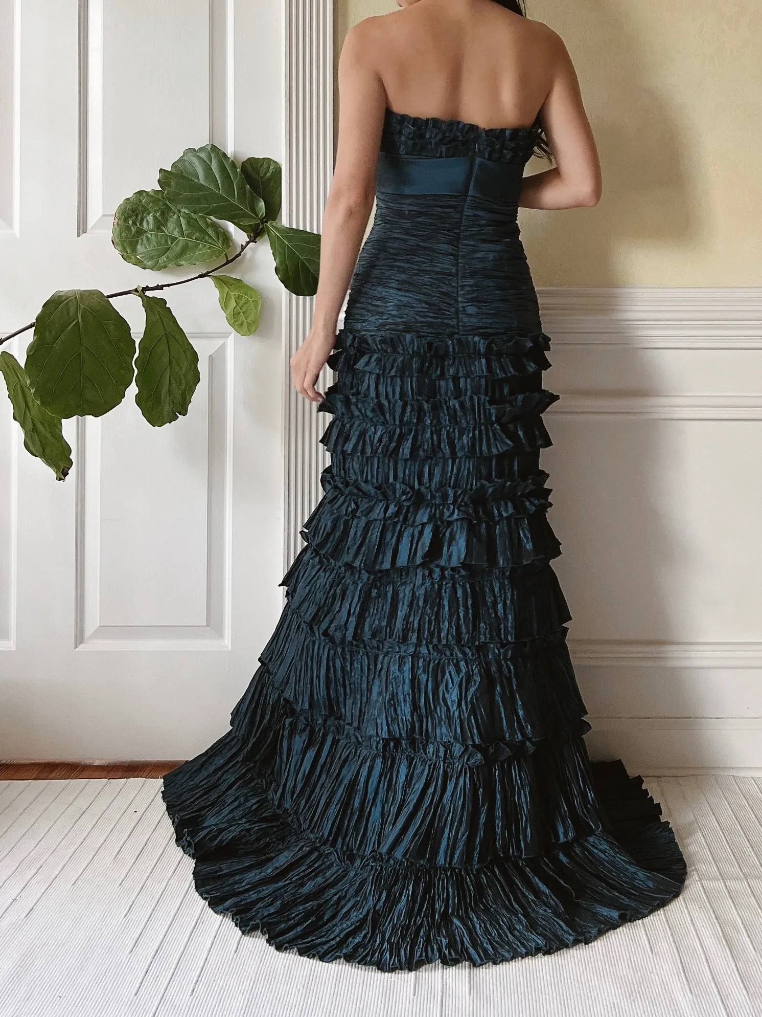Vintage Dusty Blue Ruffle Dress - M