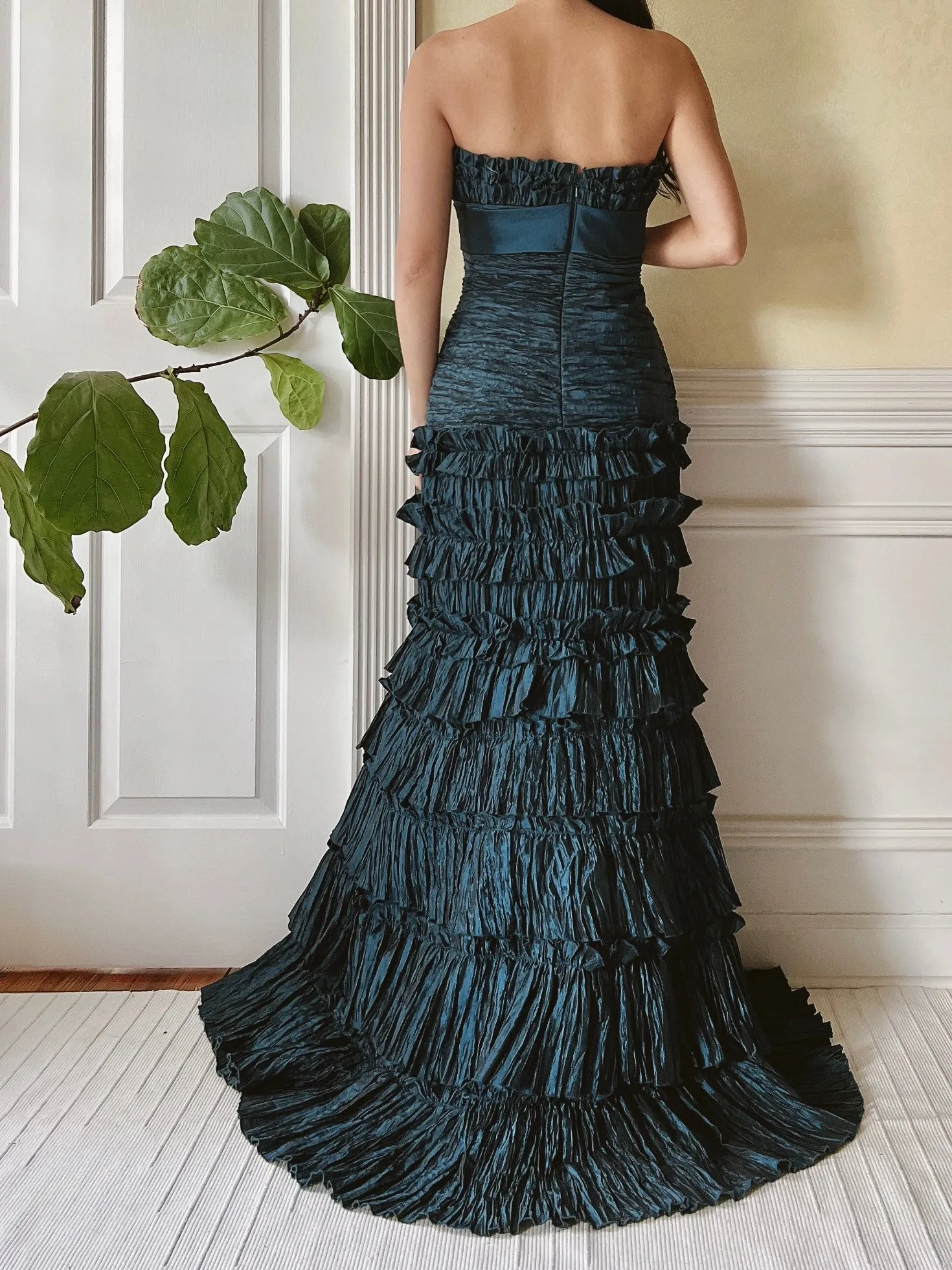 Vintage Dusty Blue Ruffle Dress - M