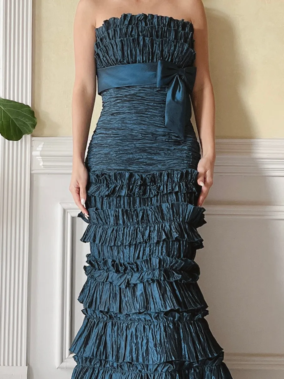 Vintage Dusty Blue Ruffle Dress - M