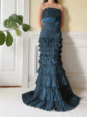 Vintage Dusty Blue Ruffle Dress - M