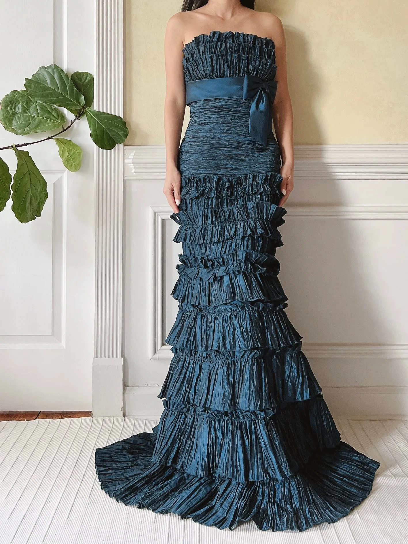 Vintage Dusty Blue Ruffle Dress - M