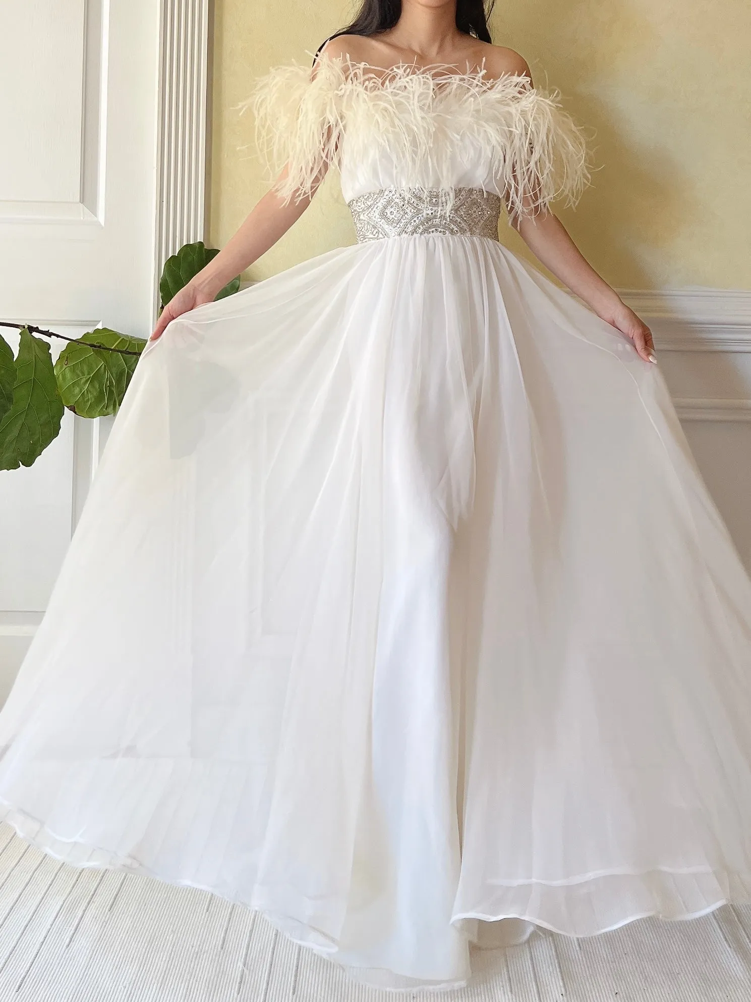 Vintage Feather Chiffon Dress - S