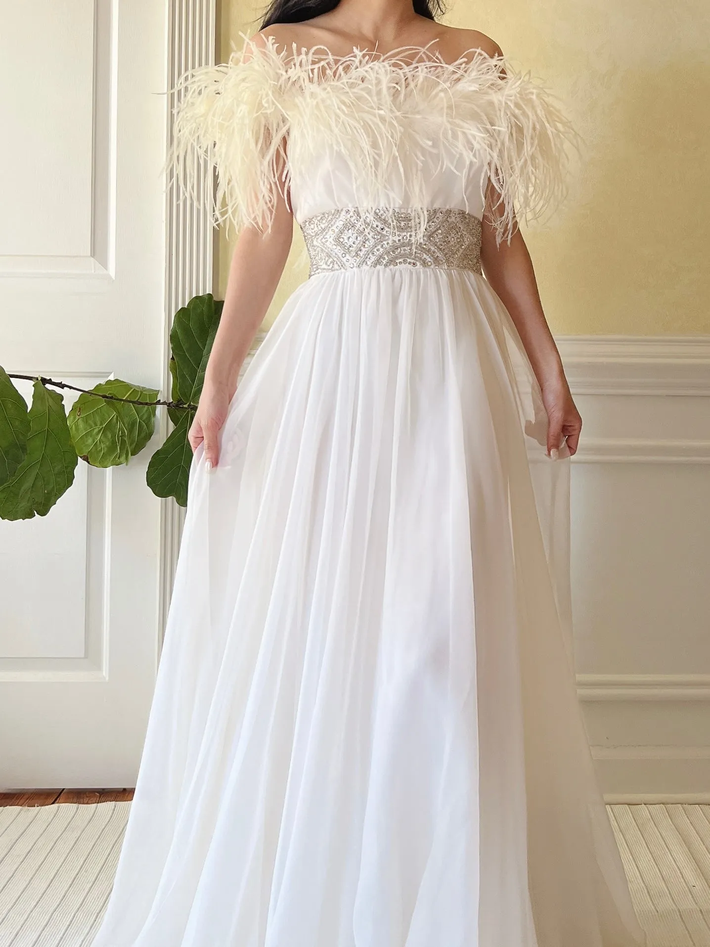 Vintage Feather Chiffon Dress - S