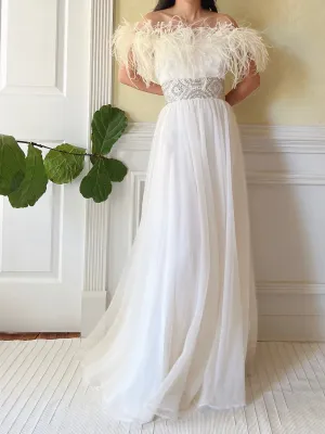 Vintage Feather Chiffon Dress - S