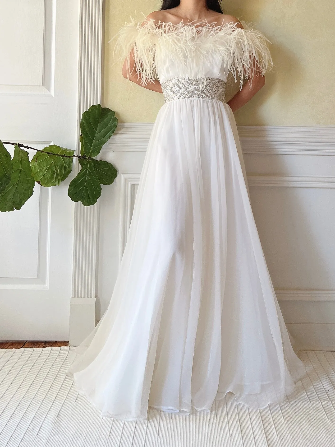Vintage Feather Chiffon Dress - S