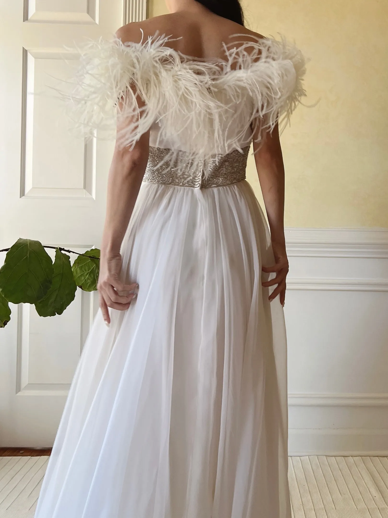 Vintage Feather Chiffon Dress - S