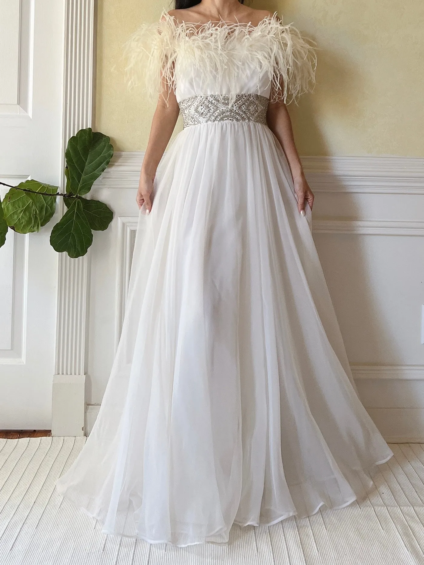 Vintage Feather Chiffon Dress - S